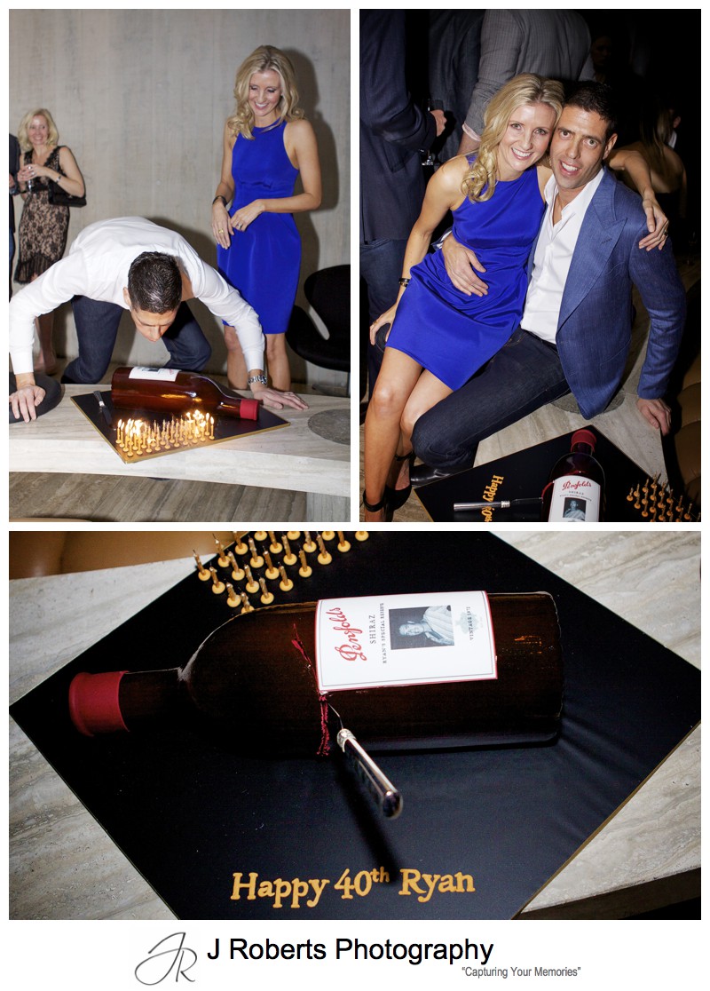 40th birthday cake designed as bottle of Penfolds grange - party photography sydney