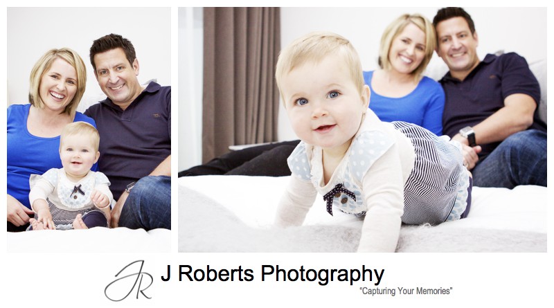 Family portrait with parents and 9 month old girl - family portrait photography sydney