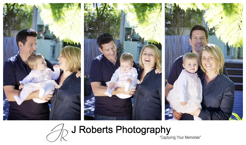 Portrait of parents with little girl in family backyard balmain - family portrait photography sydney