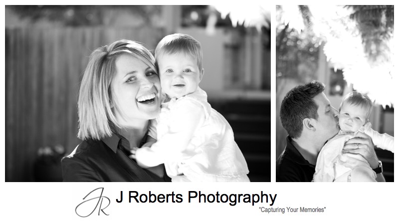 B&W portraits of baby girl with mother and father - family portrait photography sydney