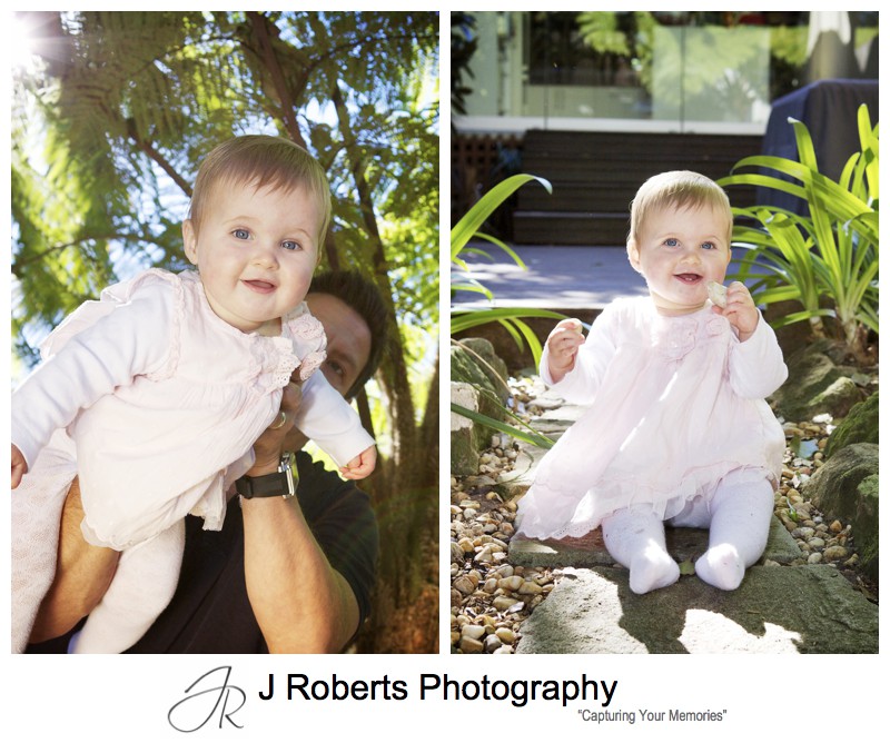 Little girl in pink dress in garden - family portrait photography sydney