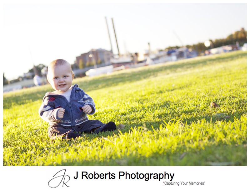 Portraits of a little boy in the park at sunset - family portrait photography sydney
