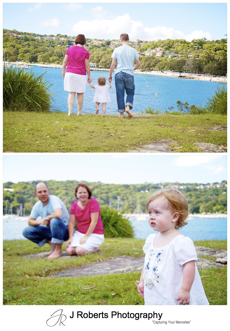 Family looking over balmoral beach - family portrait photography sydney