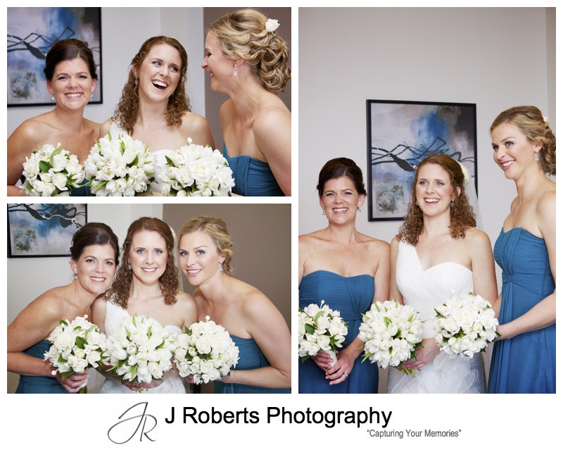 Bride with her bridesmaids in teal - wedding photography sydney