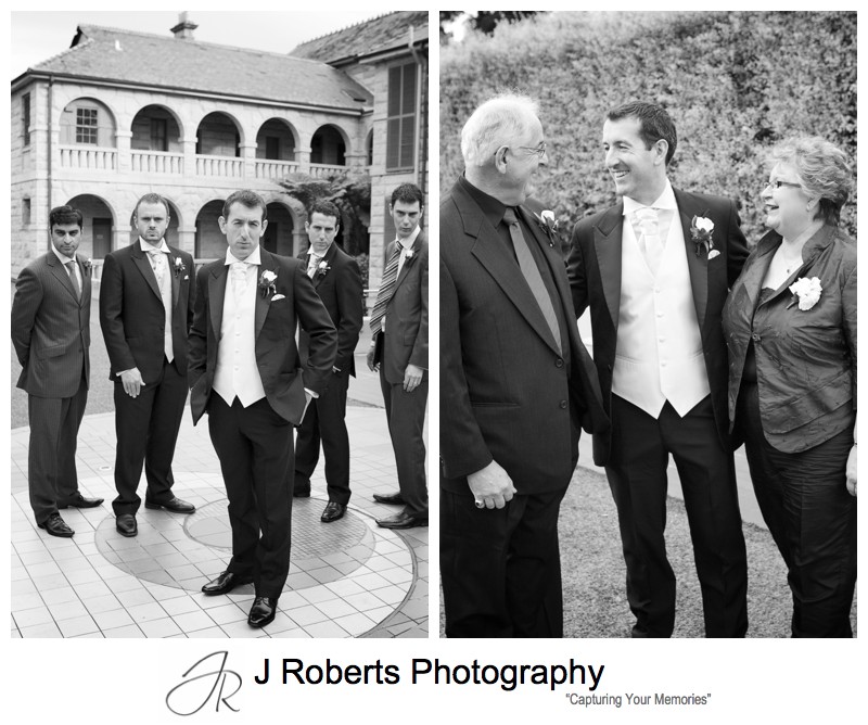 B&W portraits of the groom with family - wedding photography sydney
