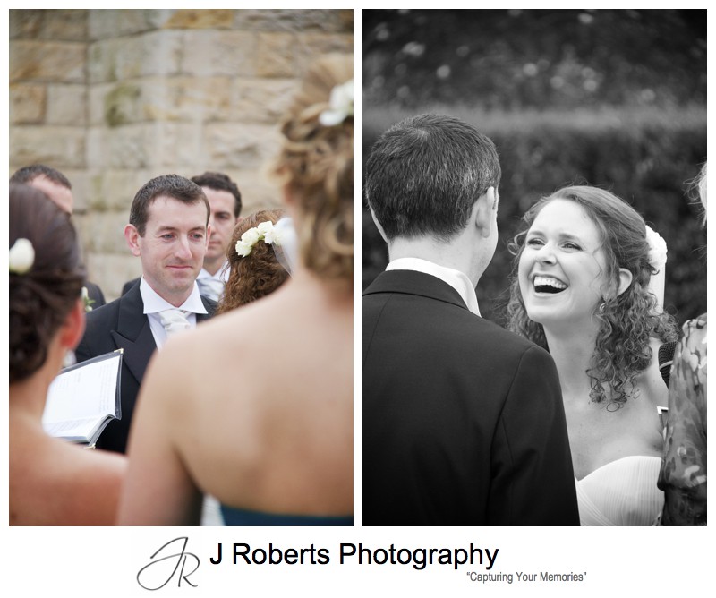 Bride and grooms reactions during wedding vows - wedding photography sydney