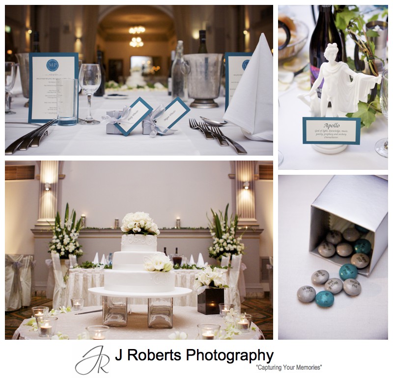 Wedding reception details at Curzon Hall - wedding photography sydney