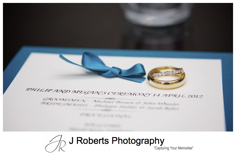 Wedding bands and order of service - wedding photography sydney