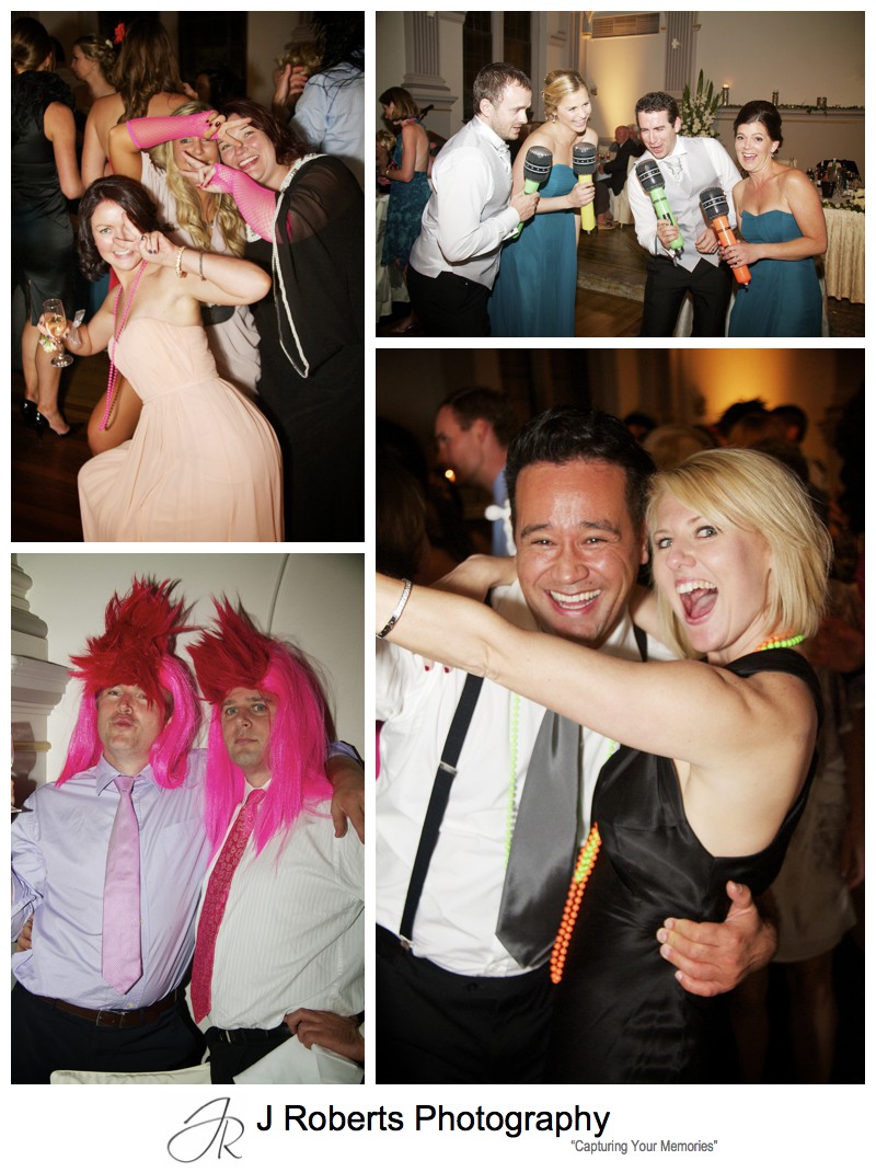 80s wigs and props on wedding dance floor - wedding photography sydney