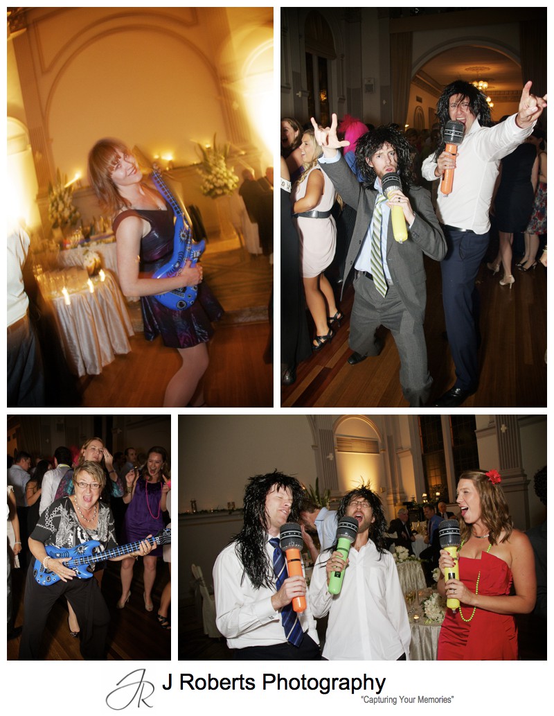 blow up guitars and microphones on dance floor - wedding photography sydney