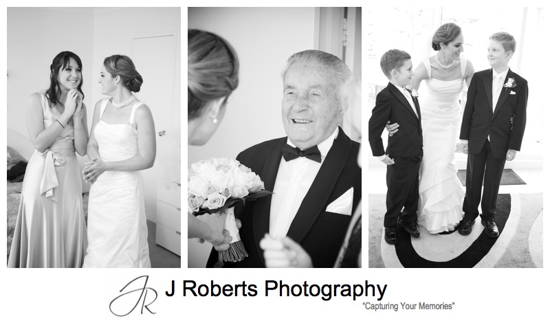 B&W portraits of bride with family - wedding photography sydney
