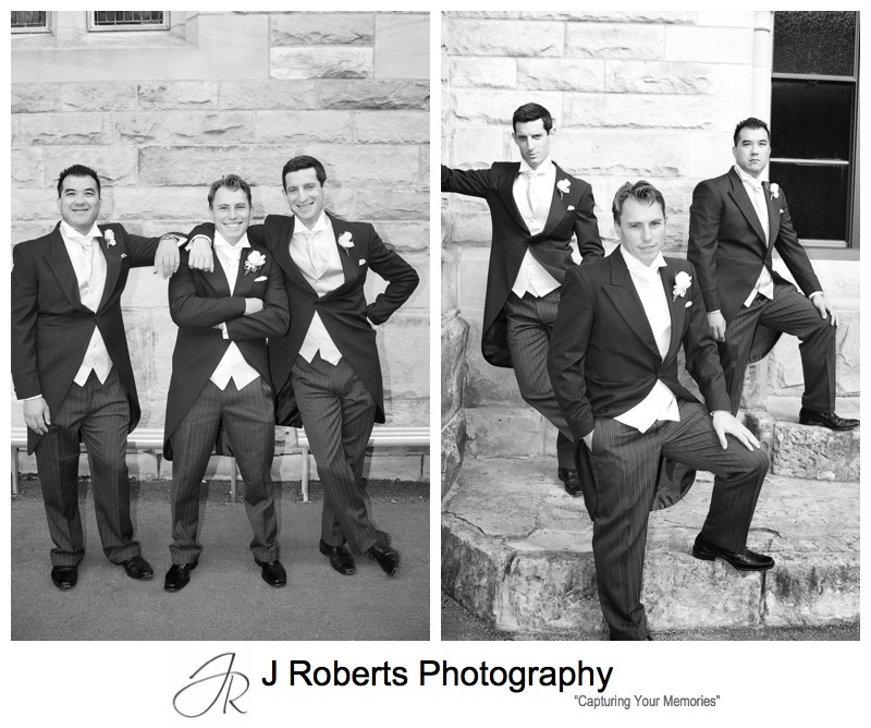 Groom with his groomsmen outside church - wedding photography sydney