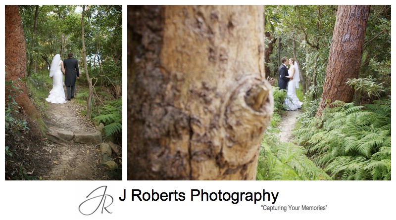 Bride and groom in the bush at Georges Heights Mosman - wedding photography sydney