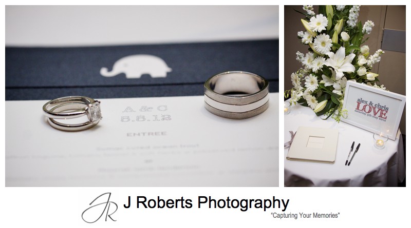 Wedding rings and reception menu details - wedding photography sydney