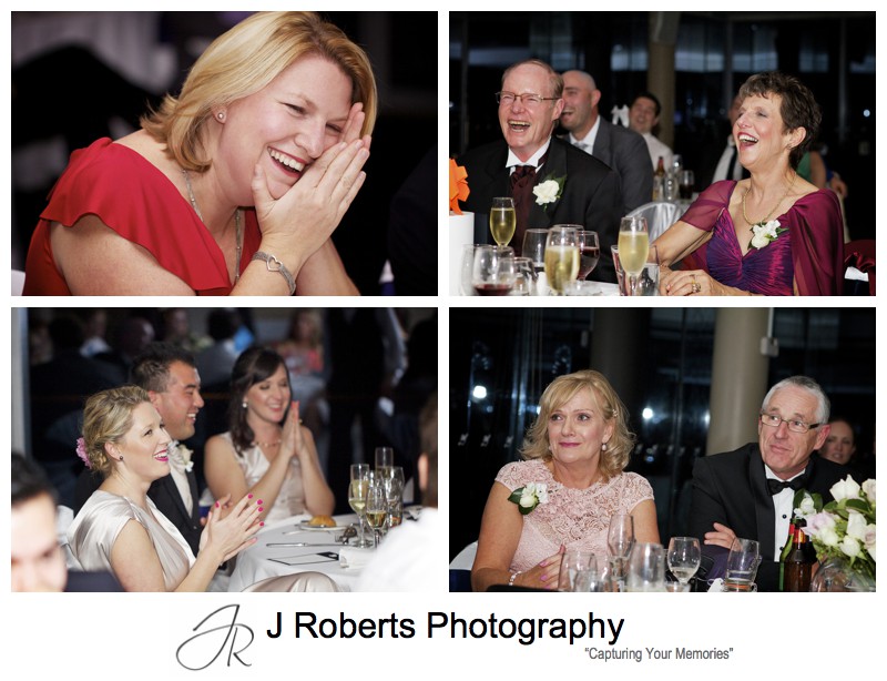 Laughing at wedding speeches - wedding photography sydney