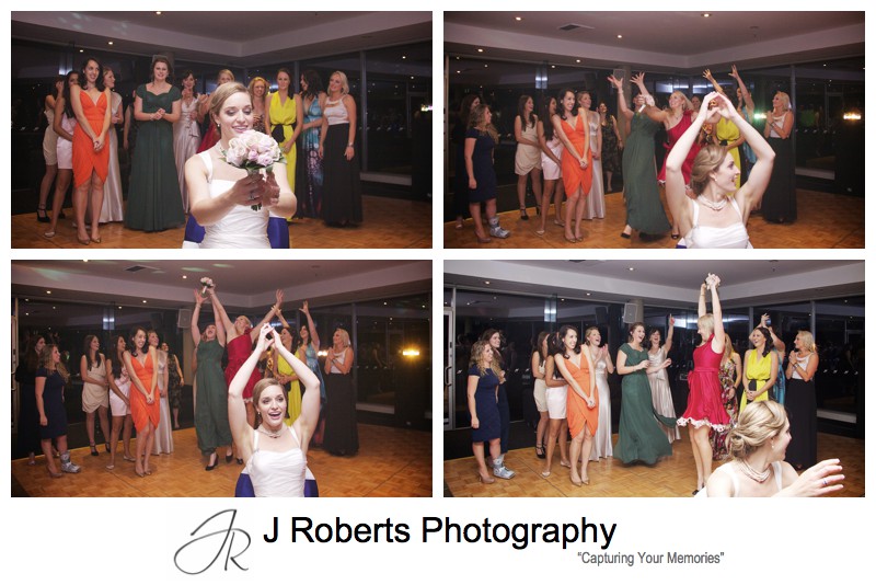Bride throwing the bouquet = wedding photography sydney
