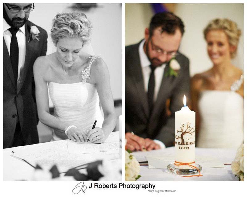 Couple signing the register - wedding photography sydney