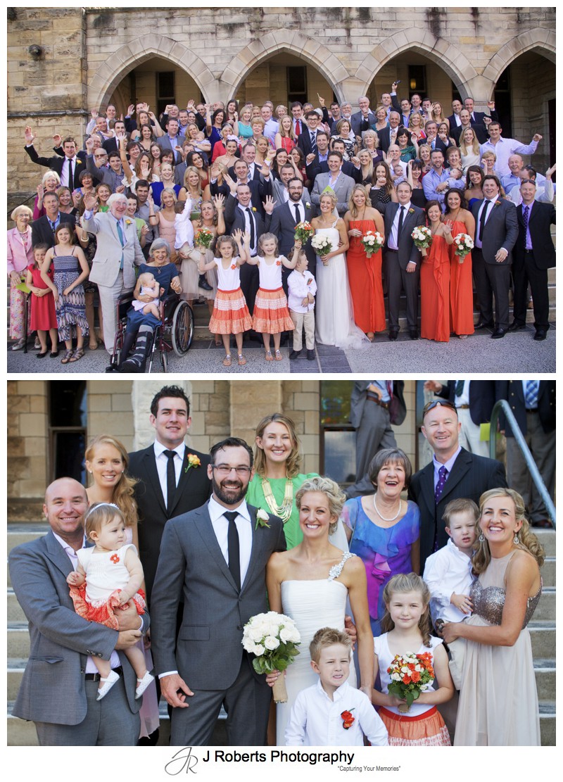 All guests on the steps outside the church - wedding photography sydney