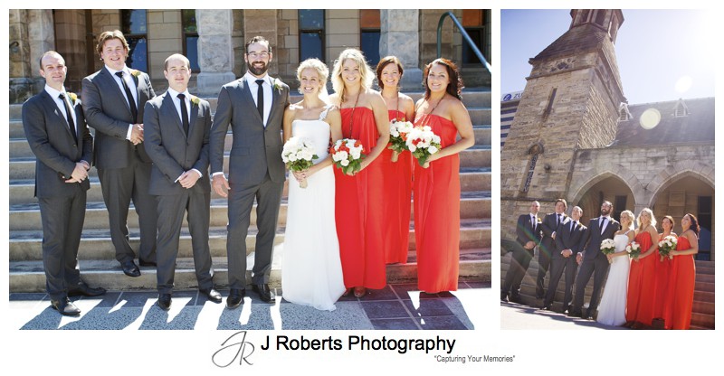 Bridal party on church steps - wedding photography sydney
