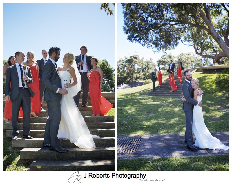 Couple with bridal party on Georges Headland Mosman - wedding photography sydney
