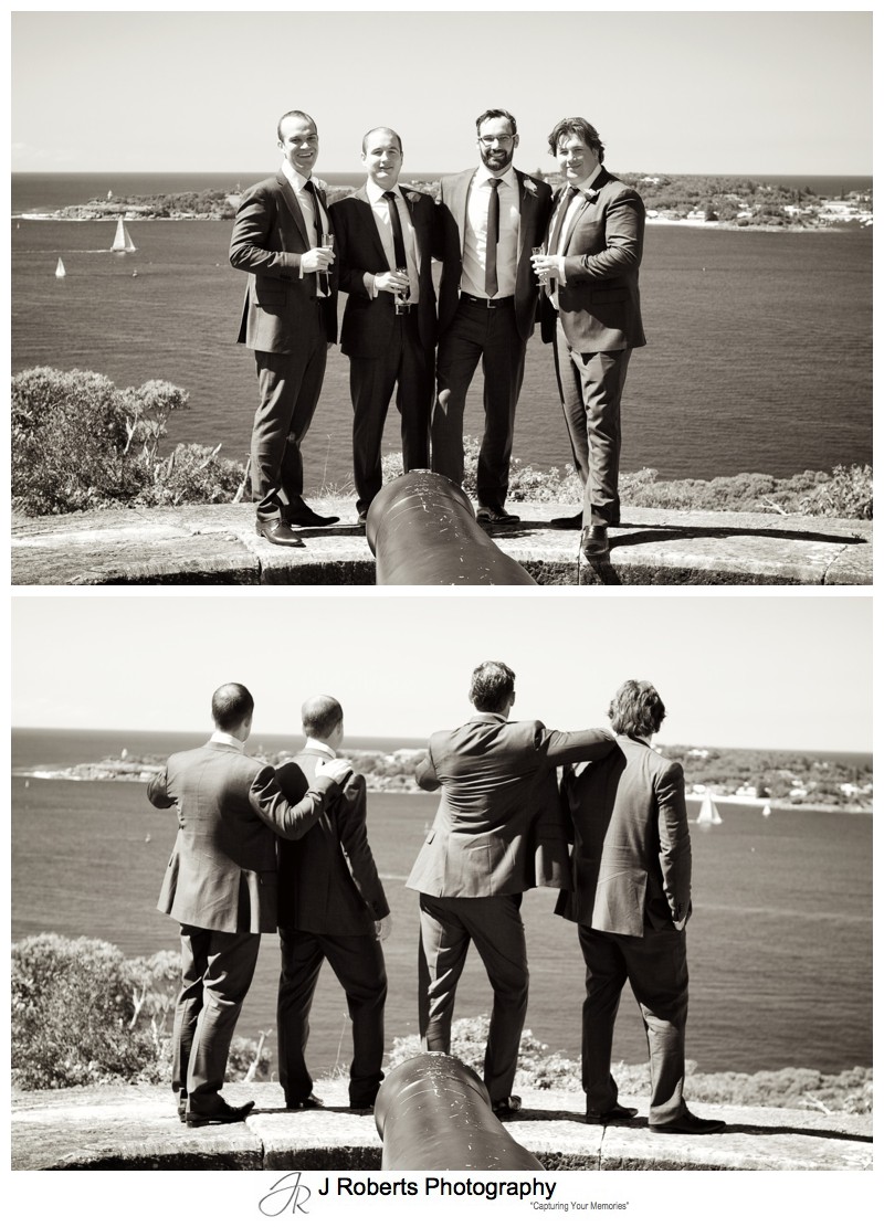 Sepia photos of groom with his groomsmen - wedding photography sydney
