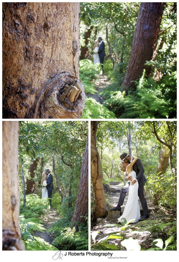 Bridal couple in coastal bush setting - wedding photography sydney