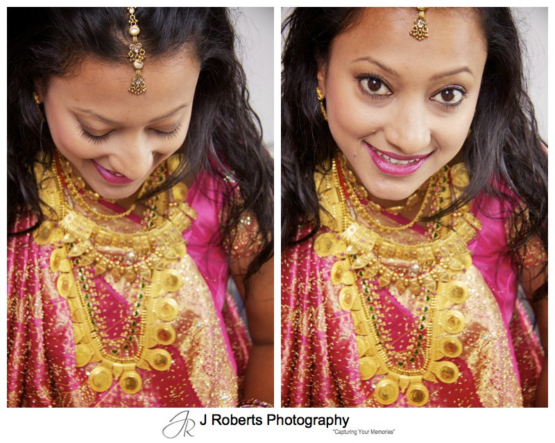 Beautiful bride before her hindu marriage blessing - wedding photography sydney