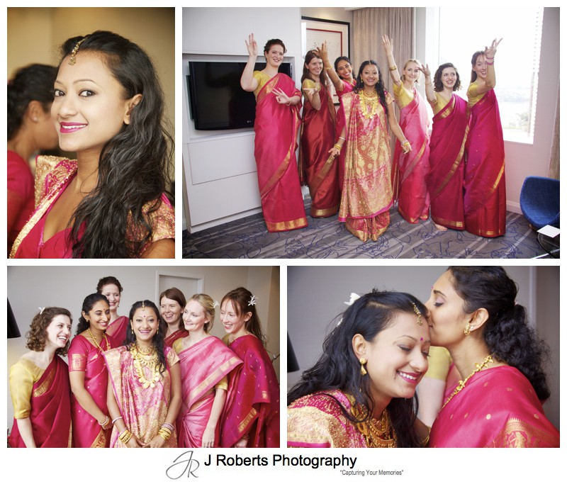 Bride with her girls before hindu marriage blessing - wedding photography sydney