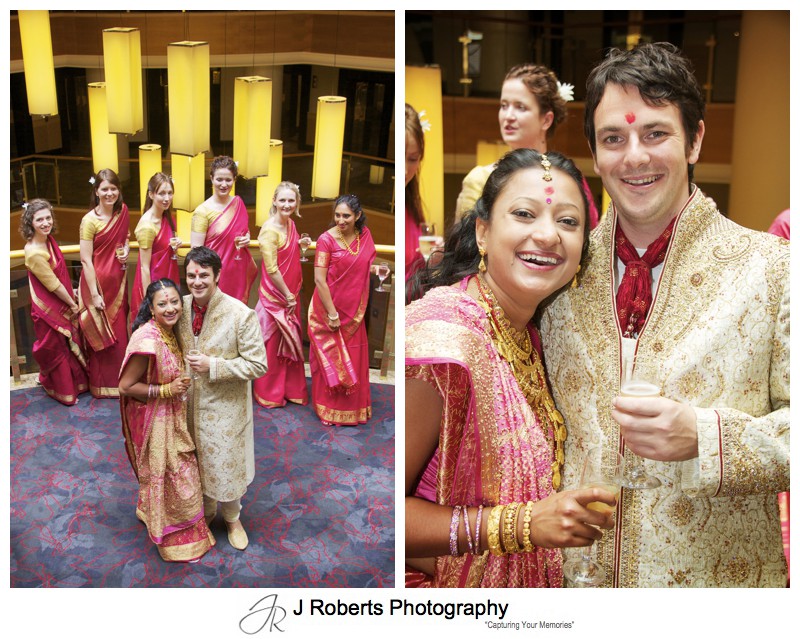Couple with female attendants at Hindu Marriage Blessing - wedding photography sydney