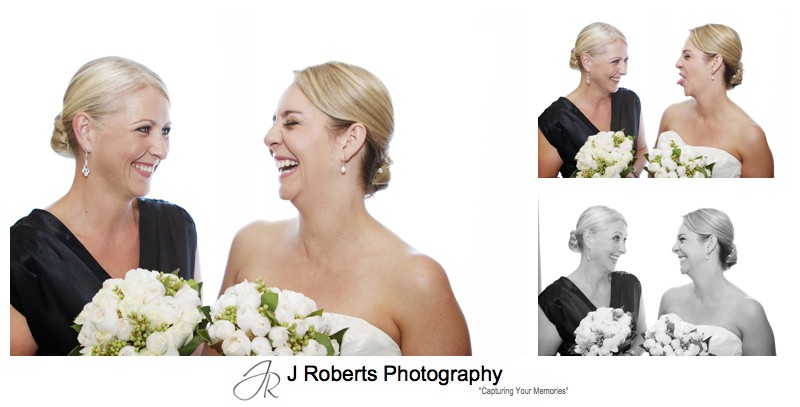 Bridal laughing with bridesmaid - wedding photography sydney