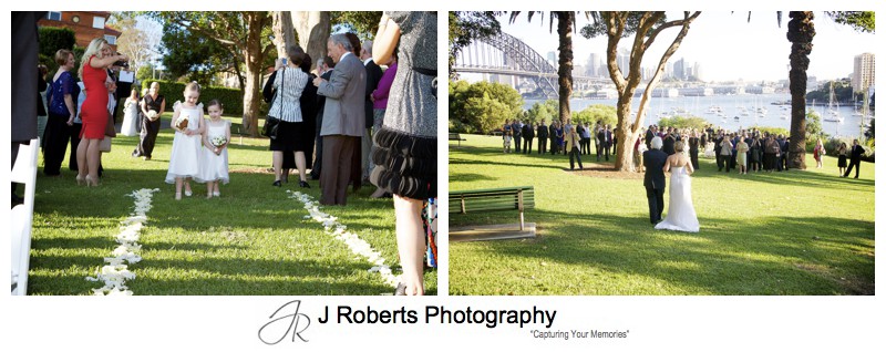 Bridal party walking down the aisle at Clark Park Lavender Bay - wedding photography sydney