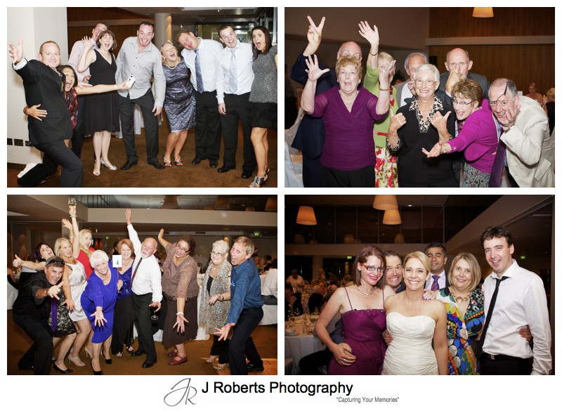 Crazy group photos at wedding reception - wedding photography sydney