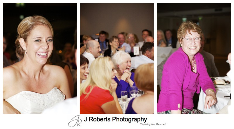 Laughing guests at wedding speeches - wedding photography sydney