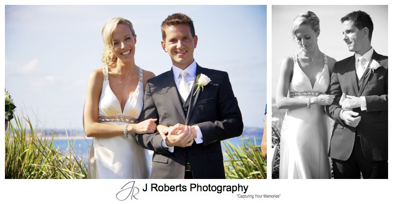Bride and groom with collaroy beach behind - wedding photography sydney