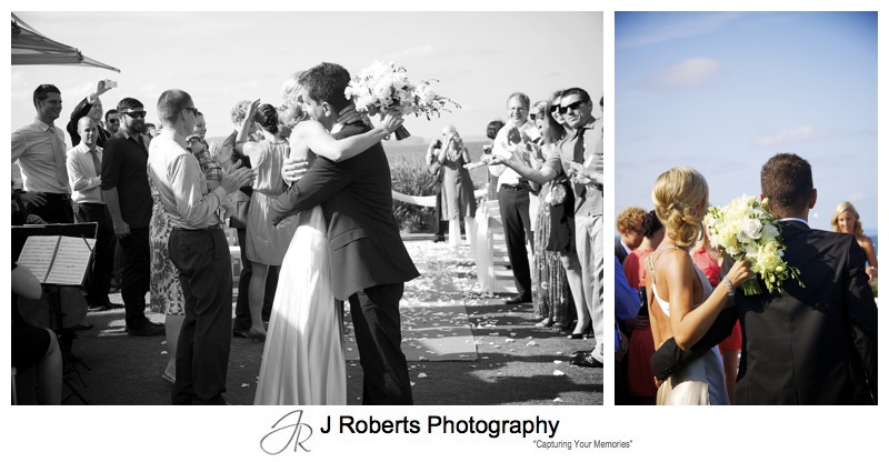 Bride and groom embrace after wedding ceremony - wedding photography sydney