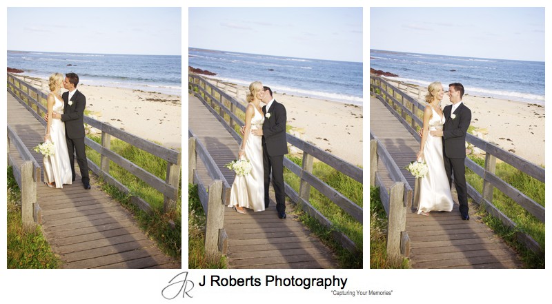 Triptic of bridal couple on the beach - wedding photography sydney