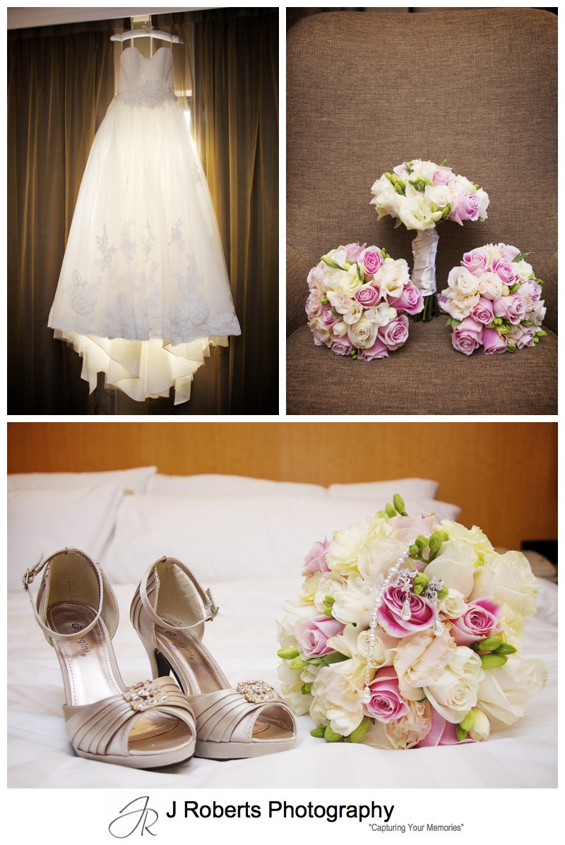 Brides wedding details including soft pink bouquet - wedding photography sydney