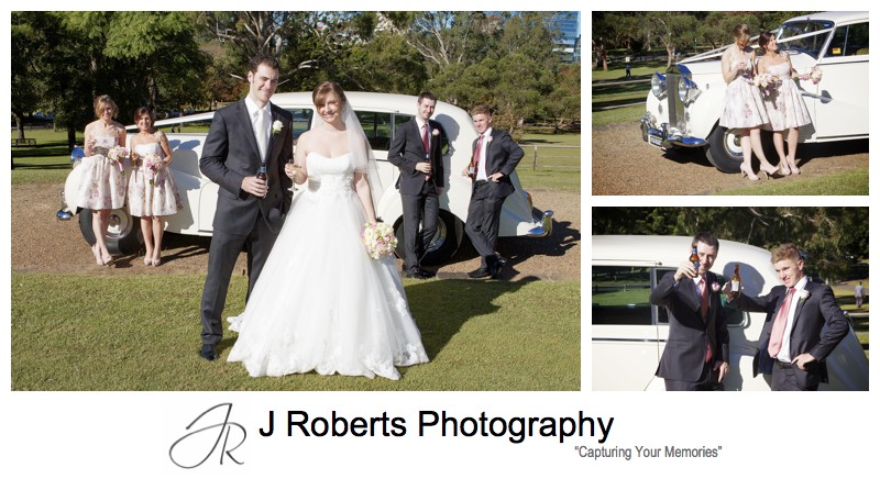 Couple with bridal party cheers - wedding photography sydney