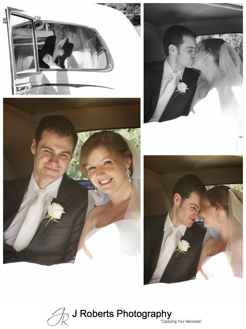 Married couple in rolls royce wedding car - wedding photography sydney