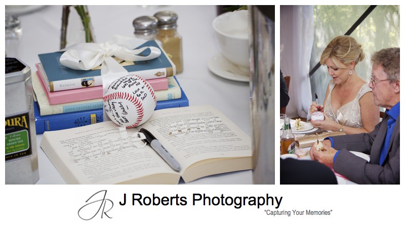 Baseball signing at keepsake from wedding - wedding photography sydney