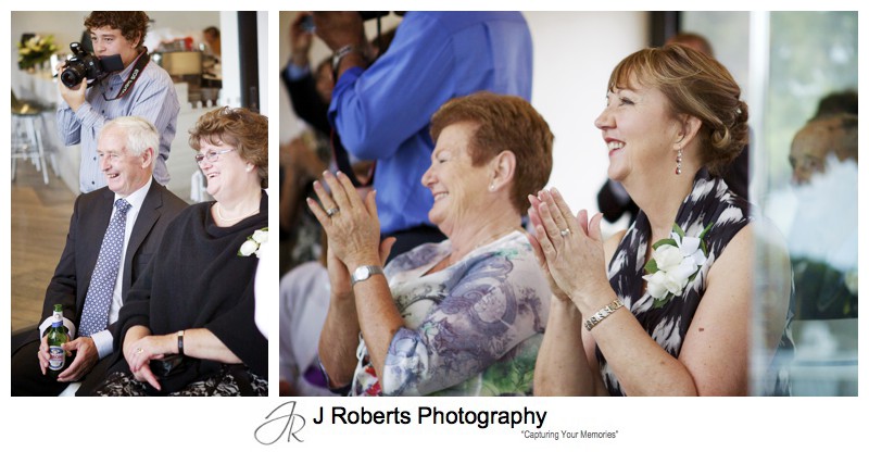 Guests clapping at wedding reception Balmoral - wedding photography sydney