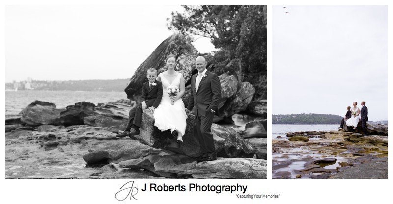 Couple with son near rock pools Balmoral Beach - wedding photography sydney