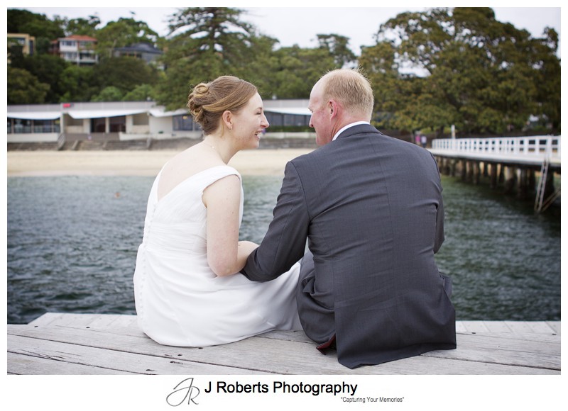 Couple chatting in front of The Public Dining Room Balmoral - wedding photography sydney