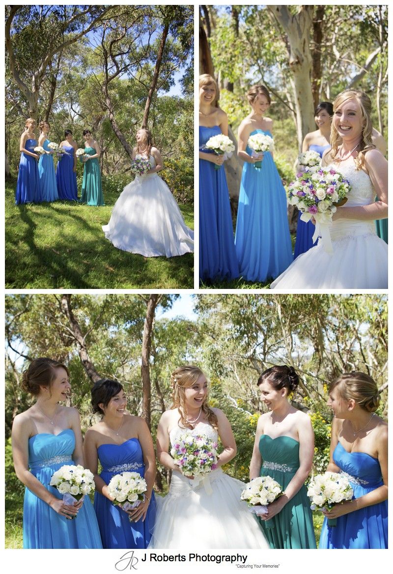 Bride with her bridesmaids in an australian bush setting - wedding photography sydney