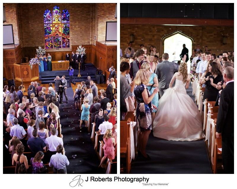 Bride and groom leaving the church - wedding photography sydney