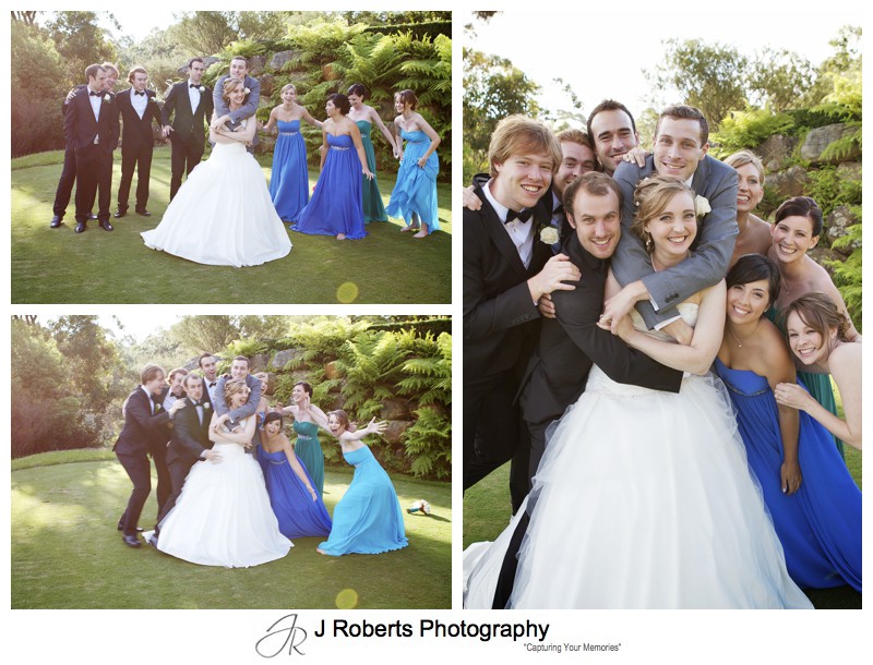 Bridal party group hug - wedding photography sydney