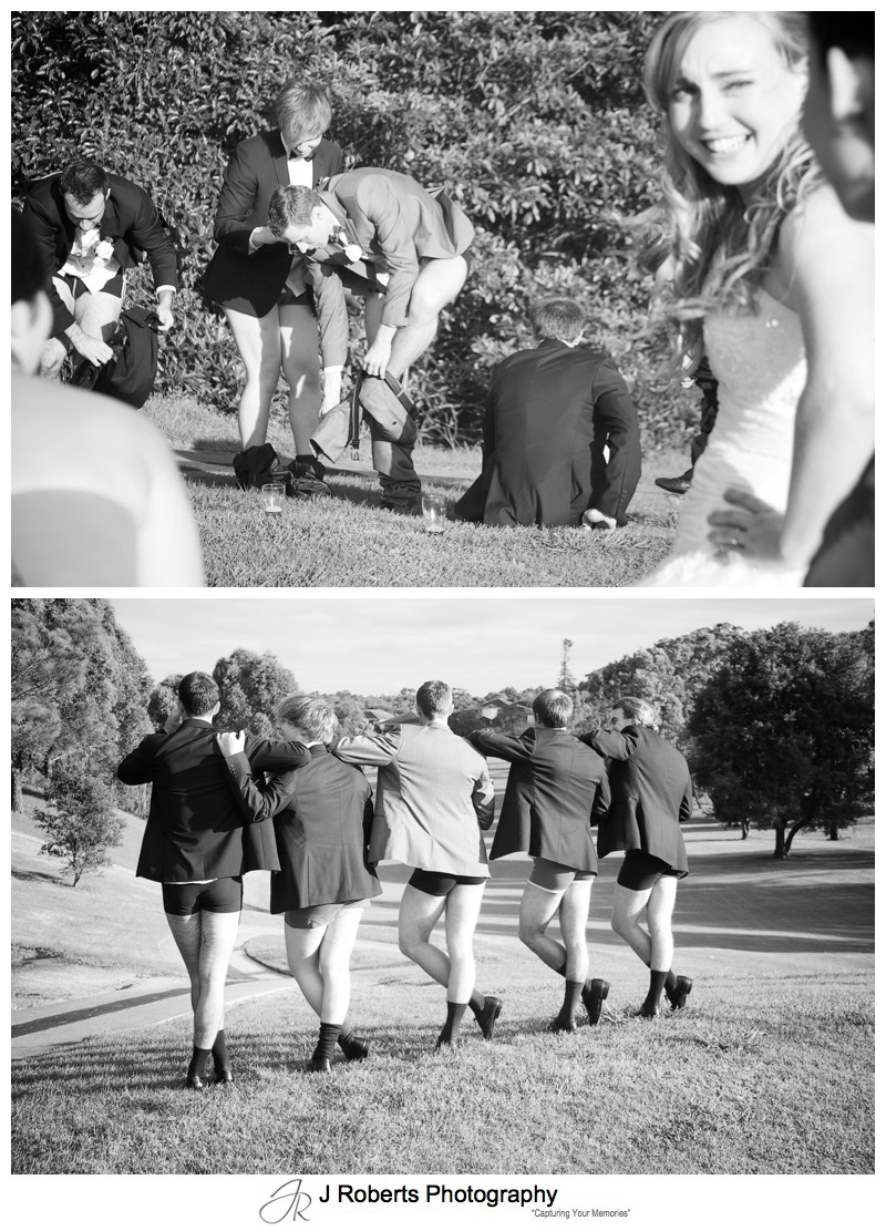 Groomsmen pants down - wedding photography sydney