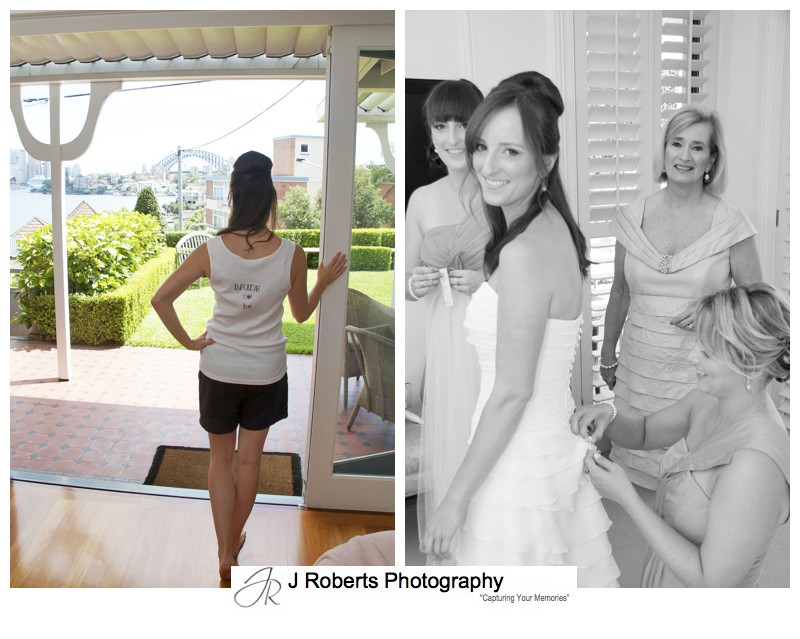 Bride to be singlet and getting ready - wedding photography sydney