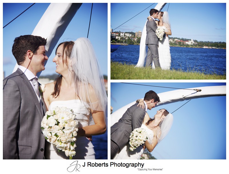 Bride and groom under the whale bone at RSYS - wedding photography sydney