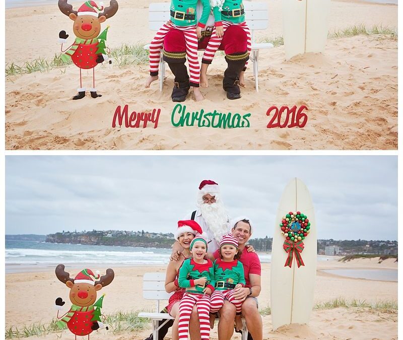 Aussie Santa Photos at Long Reef Beach Sydney – Cold and Windy but still smiling – Professional Beach Santa Photos Sydney